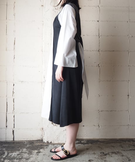 MM6 Maison Margiela Wide Sleeve Stripe Shirt Dress BK WH LBL