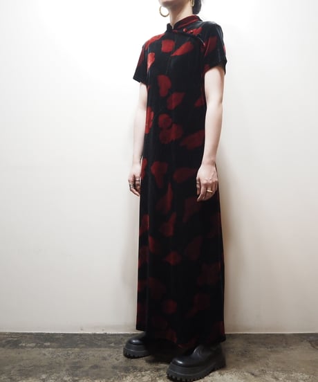 Flower Pattern Velour China Dress BKRE
