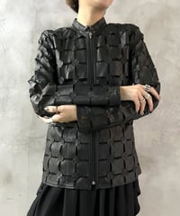 Fake Leather × Mesh Design Jacket BK