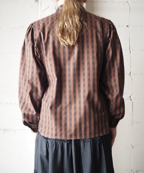Turnover Collar Stripe Blouse BR