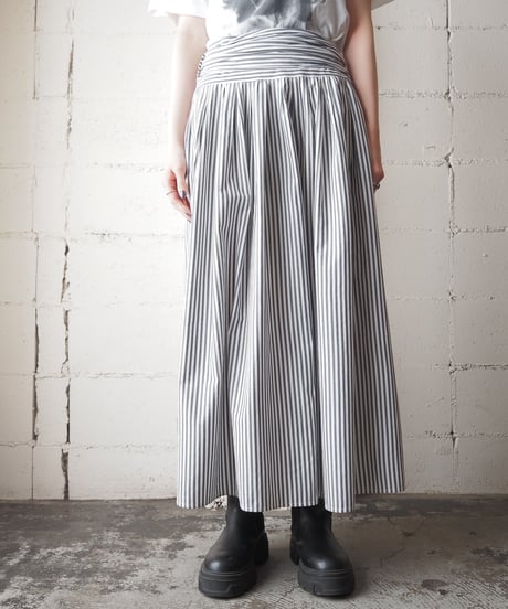 Belted Design Stripe Tuck Skirt GRWH