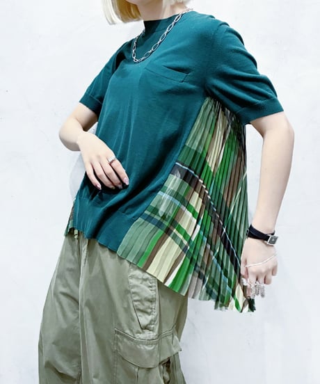sacai Back Sheer Pleats S/S Knit GN