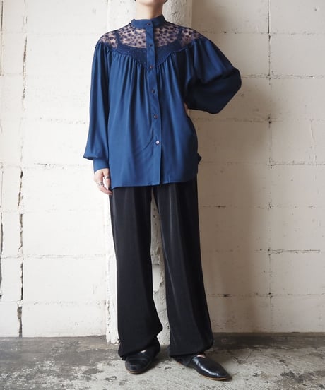 Lace Yoke Stand Collar Blouse NV