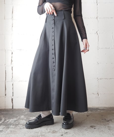 Front Many Button Flered Skirt BK