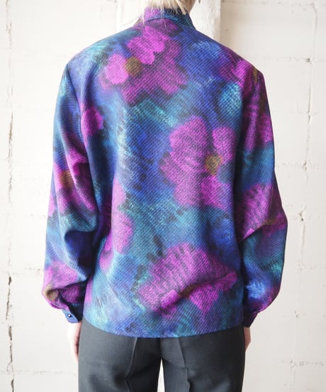 Flower Pattern Double Breasted Blouse PURBL