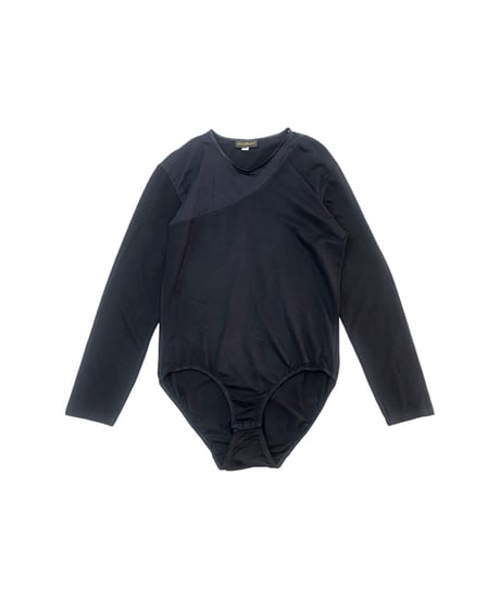 Sheer Switching Crew Neck Bodysuit BK