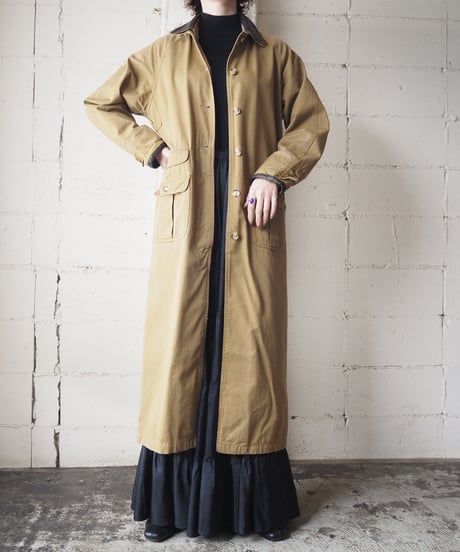Leather Collar Cotton Long Coat CM