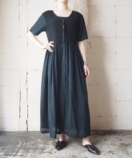 Crochet Collarless S/S Dress BK