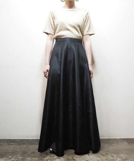 Satin Flared Long Skirt BK