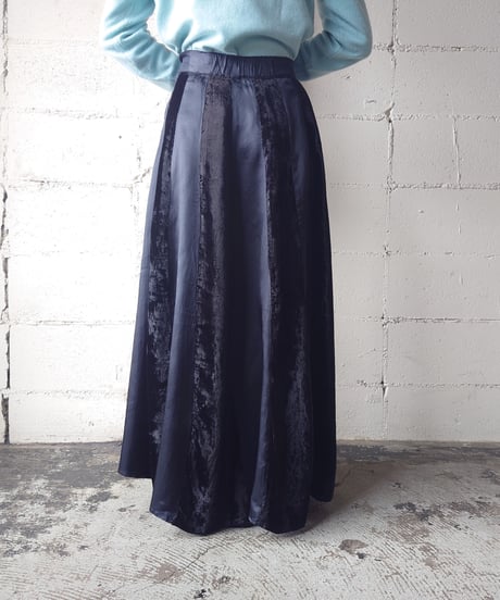 Velour × Rayon Striped Flared Skirt BK