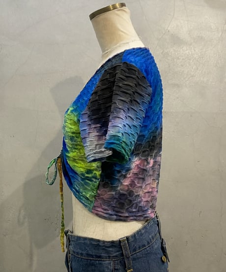 NIKE Shirring Tie-dye Cropped Tops BL GR BK