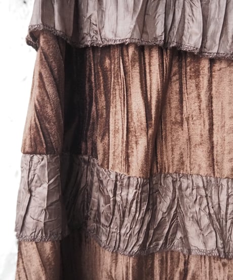 Knit Waist Velour×Satin Tiered Skirt DBR
