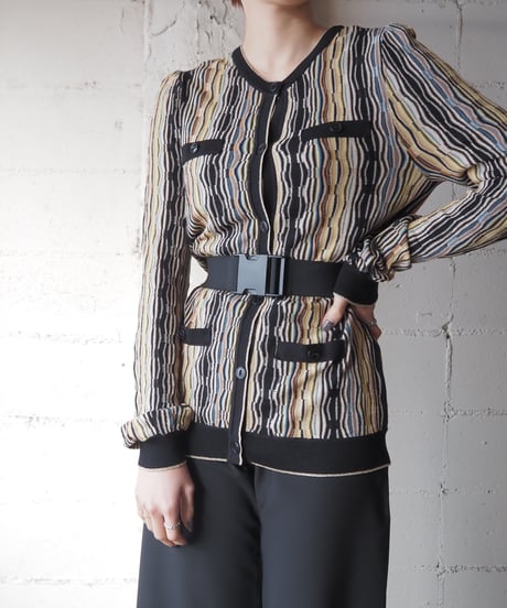 SUI BY ANNA SUI Stripe Collarless Cardigan BKYE