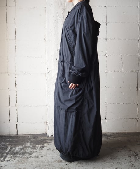 DKNY Hooded Nylon Long Coat BK