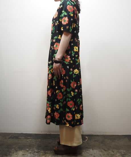 Flower Pattern Back Lace up Dress BK