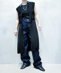 DIESEL N/S Denim Collar Sheer Pleats Dress BK