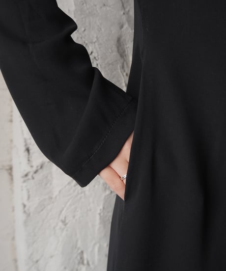 Gold Button Standcollar Long Dress BK