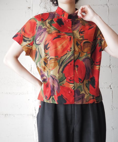 Flower Pattern Stand Collar Shirt REBE