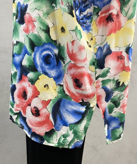 S/S Flower Print Shell Button Shirt WH PI GN