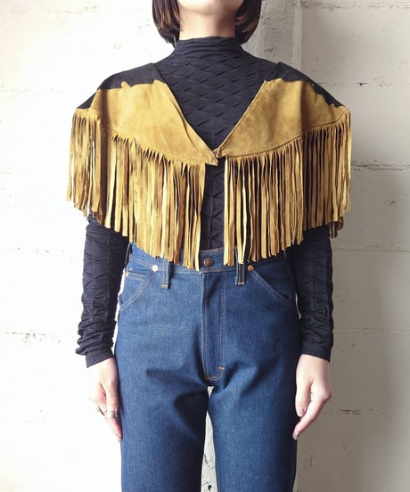 Bicolor Fringe Leather Cape CMBK