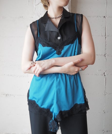 Lace×Satin Camisole Bodysuits BLBK