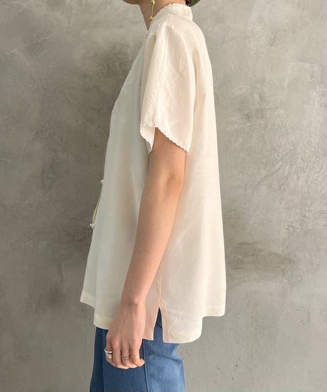 Front Lace China Silk Short Sleeve Blouse IV