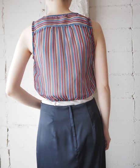 Sleeveless Cache-coeur Stripe Blouse RE BL