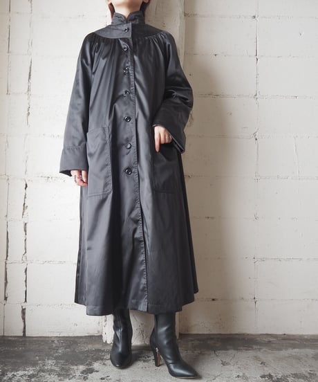 Satin Stand Collar Long Coat BK