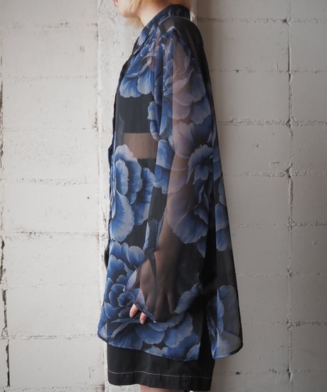 Flower Pattern Sheer Shirt BKBL