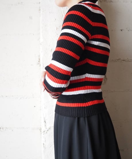 Long Sleeve Mock Neck Border Rib Knit BKRE