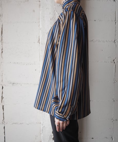 Stand Collar Stripe Blouse BLYEBK
