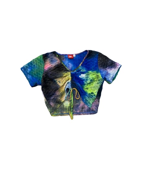 NIKE Shirring Tie-dye Cropped Tops BL GR BK