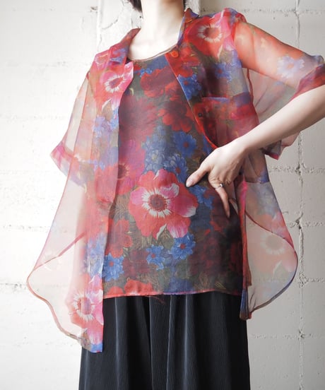 BENETTON Sheer Flower Shirt RE