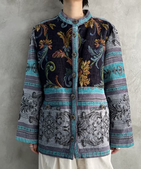 Stand Collar Pattern Gobelin Jacket NVBL