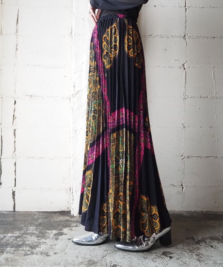1970's Pattern Pleats Skirt BKPIOR