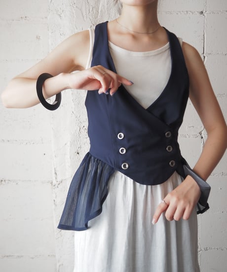 Sheer Peplum Double Breasted Blouse NV