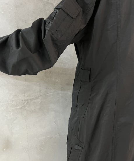 Sleeve Zip Design Nylon Long Coat BK