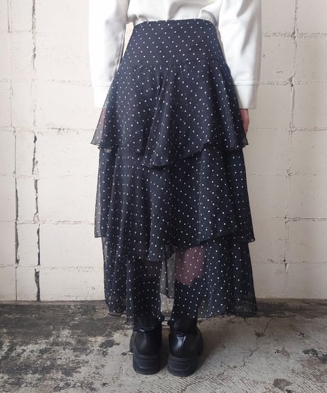 Sheer Dot Tiered Skirt BKWH