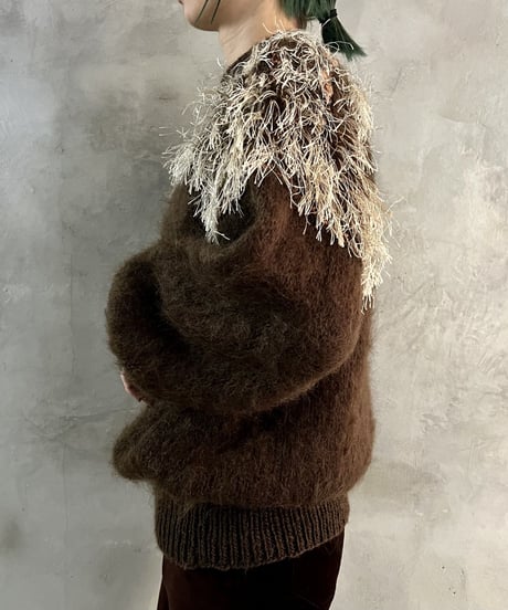 Shaggy Lame Design Mohair Mock Neck Knit BRPI