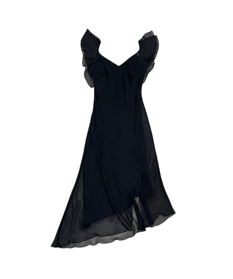 Frill Shoulder Sheer Camisole Dress BK