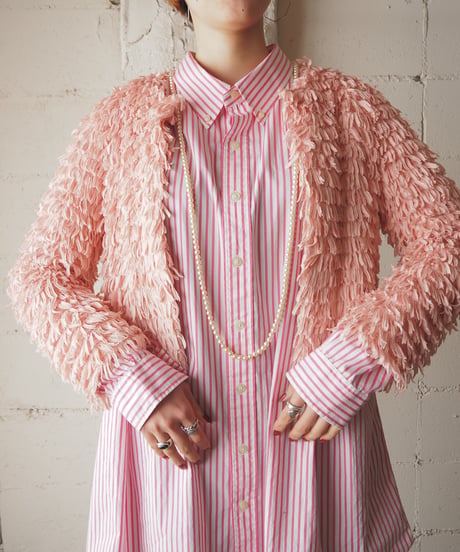 Fringe Collarless Knit Cardigan LPI