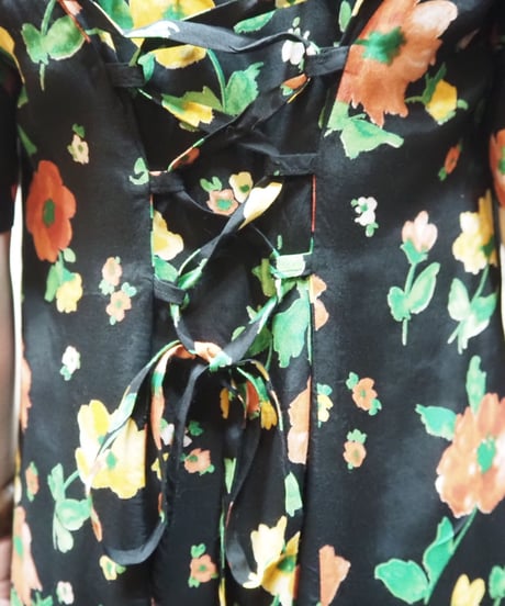 Flower Pattern Back Lace up Dress BK