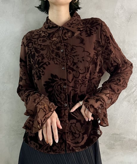 Velour Pattern Flair Sleeve Blouse BR