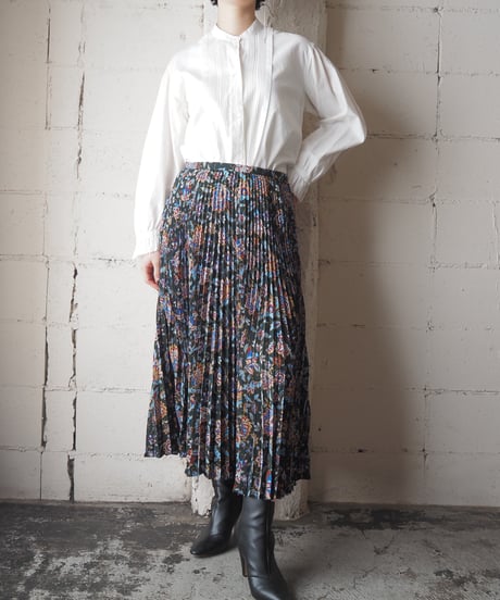 LAUREN Paysley Pattern Pleated Skirt GNBLRE