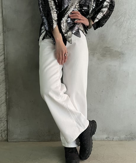 White Wide Denim Pants WH