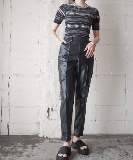 Fake Leather Center Press Pants BK