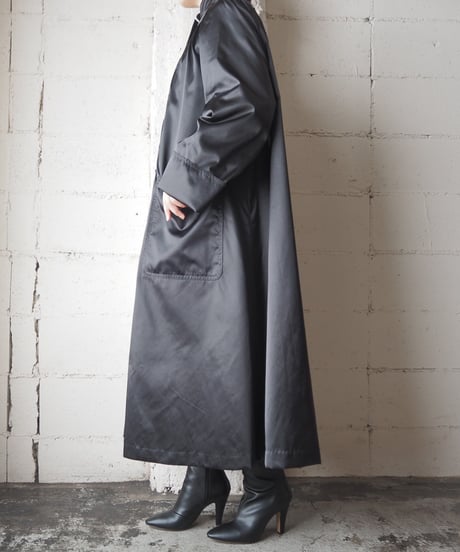 Satin Stand Collar Long Coat BK