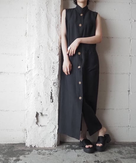 Stand Collar Sleeveless Dress BK