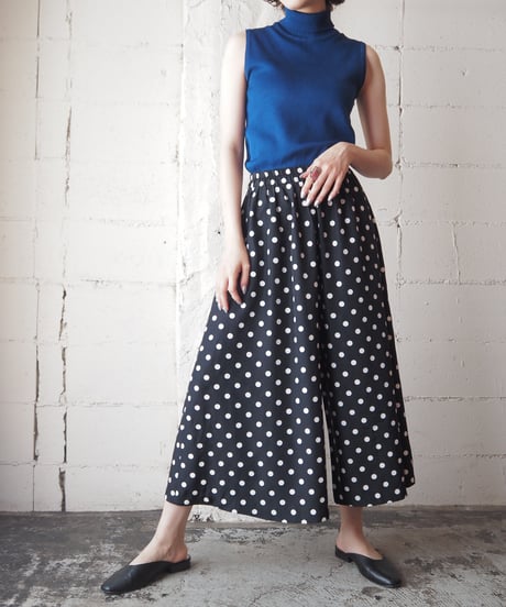 Dot Pattern Wide Easy Pants BK WH