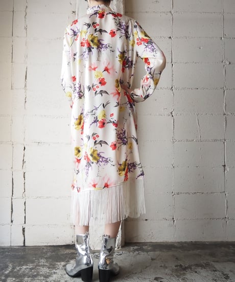 LAUREN Flower Pattern Fringe Hem Dress WHPIYE